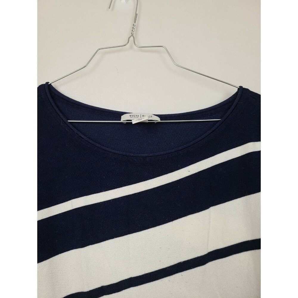 White House Black Market Womens Sweater Medium Navy White Striped Asymmetrical - Picture 3 of 9